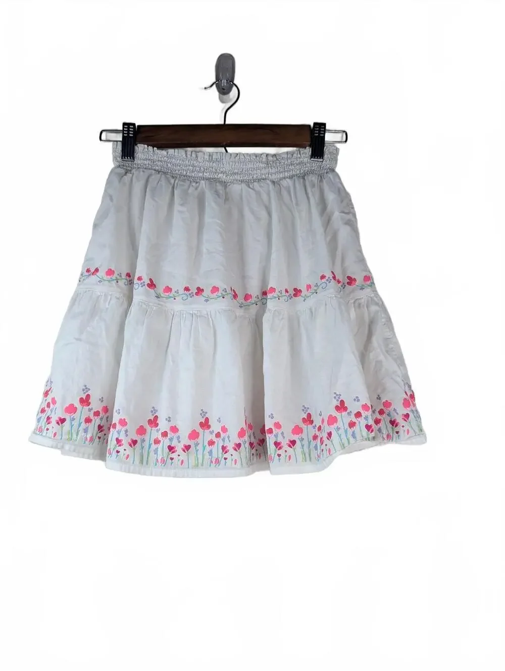VTG 90's White 100% Cotton Smocked Tiered Skirt w/Floral Print Size 4/5